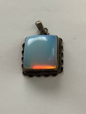 Vintage Sterling Silver Opalite Glass Pendant 14g